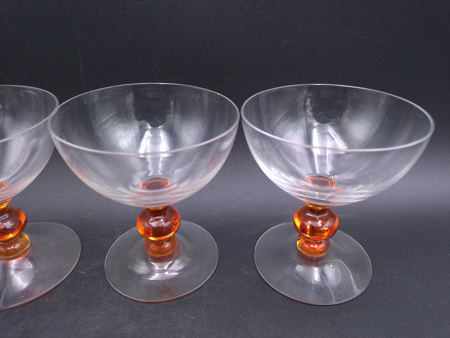 Set of 9 Clear Crystal Top Amber Ball Stem Wine or Water Glasses