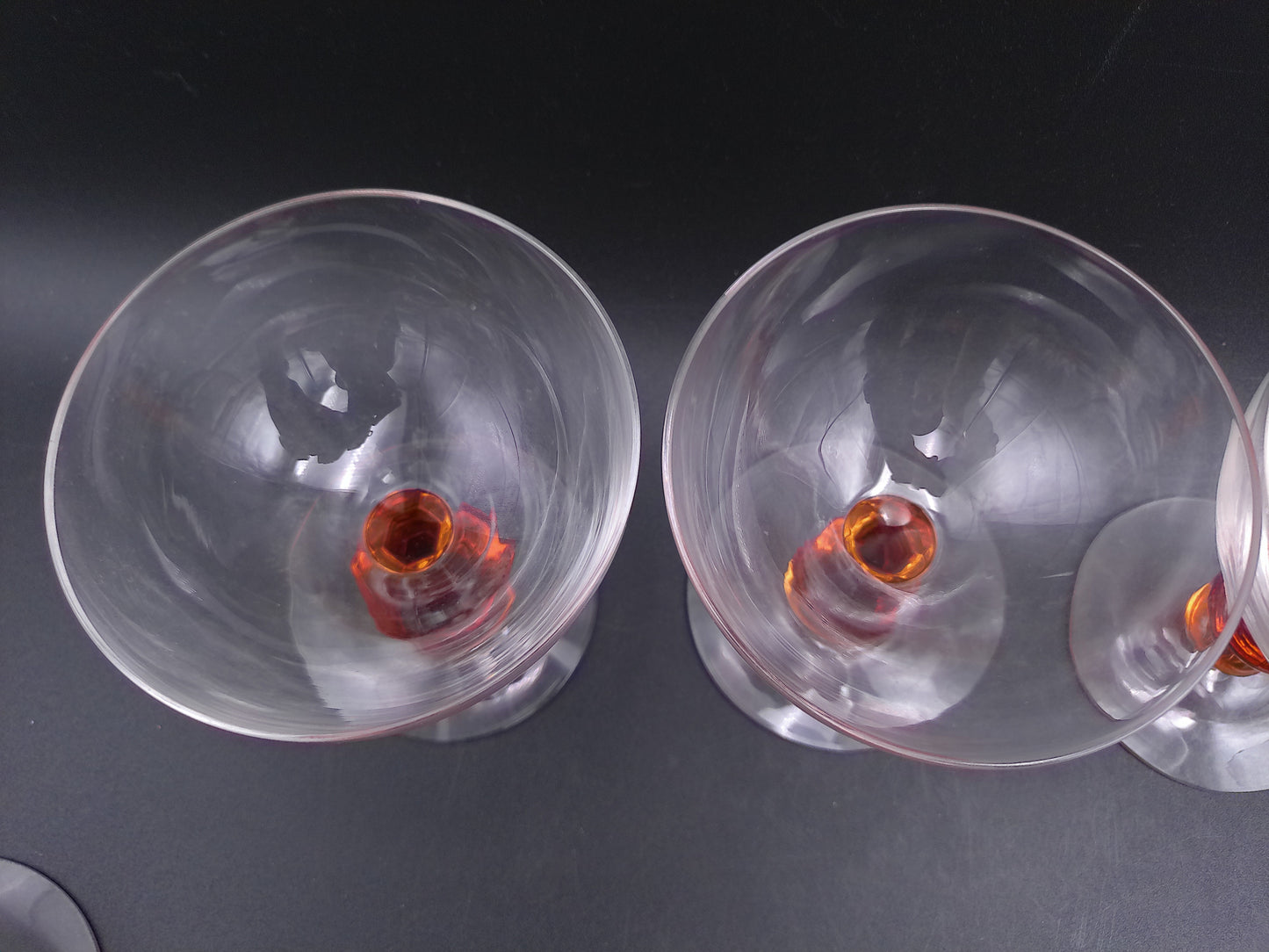 Set of 9 Clear Crystal Top Amber Ball Stem Wine or Water Glasses