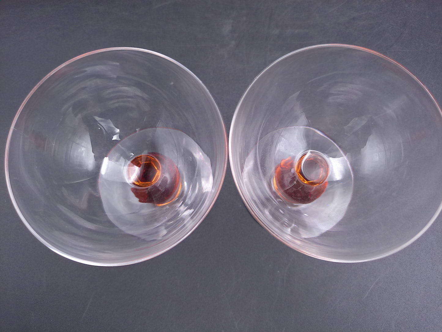 Set of 9 Clear Crystal Top Amber Ball Stem Wine or Water Glasses