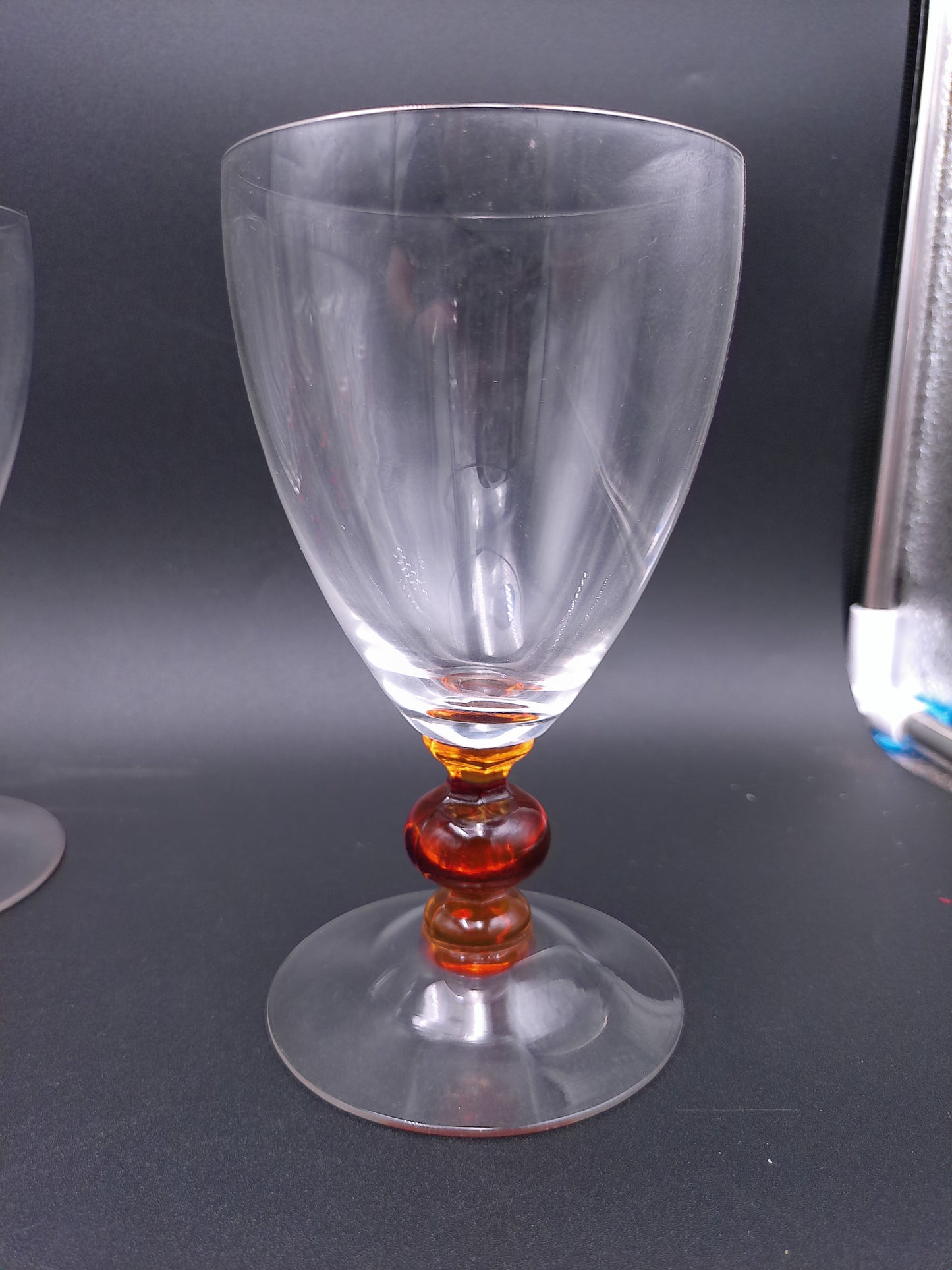Set of 11 Clear Crystal Top Amber Ball Stem Wine or Water Glasses
