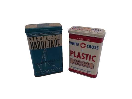 Vintage Sterilized Handi-Tape With Wet Prut Tape. Band Aid Advertising Tin