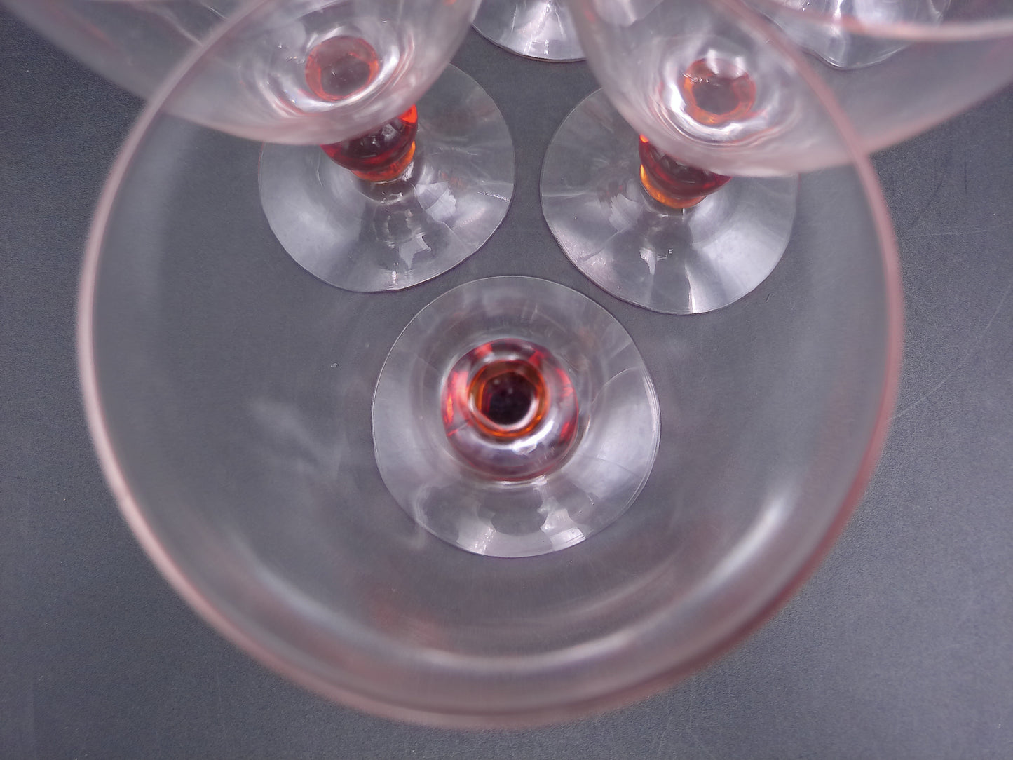 Set of 11 Clear Crystal Top Amber Ball Stem Wine or Water Glasses