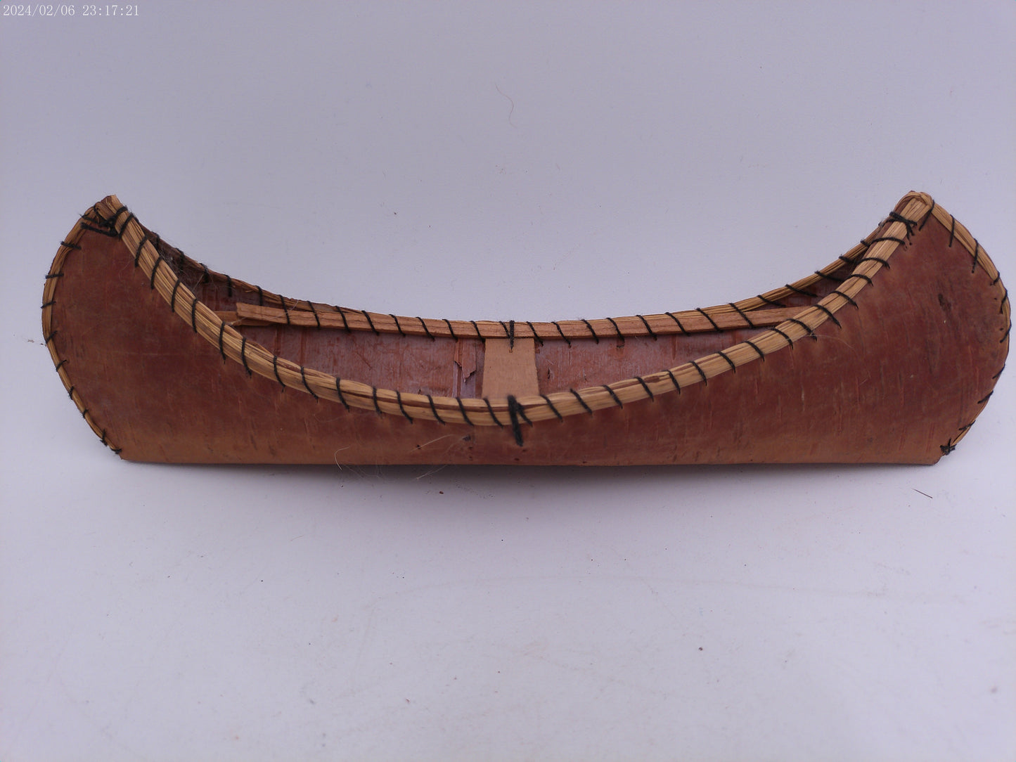 Hand Made Miniature Vintage Birch Bark Canoe and pair of moccasins