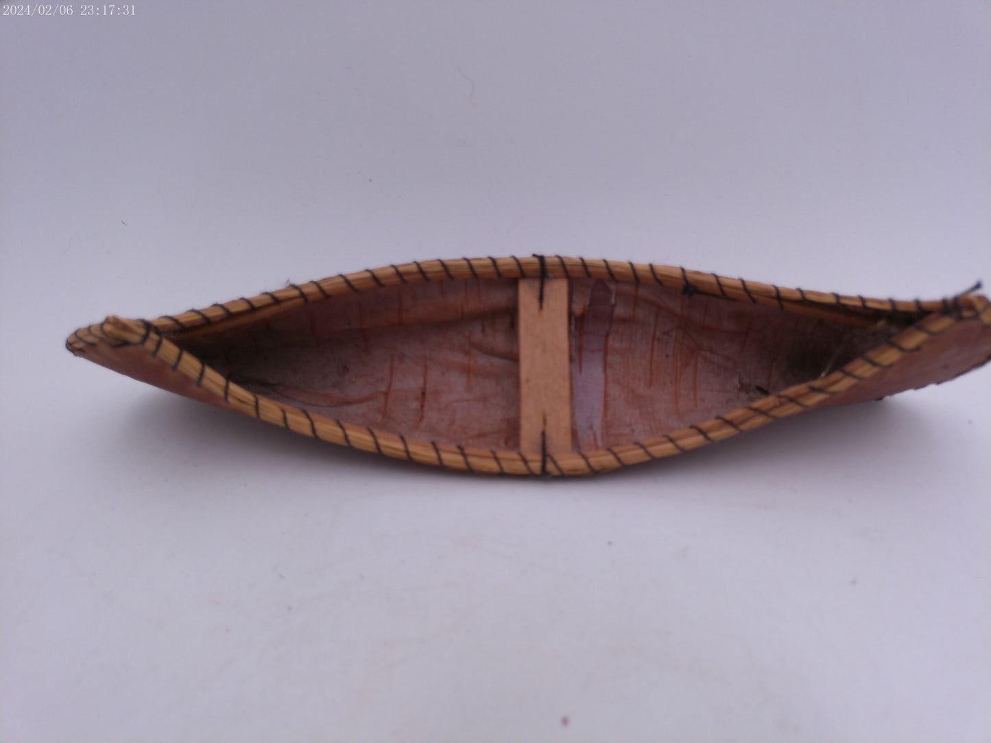 Hand Made Miniature Vintage Birch Bark Canoe and pair of moccasins