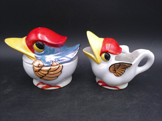 Blue Bird Big Beak Sugar Bowl Creamer Seagull Pelican Bird Creamer Pitcher