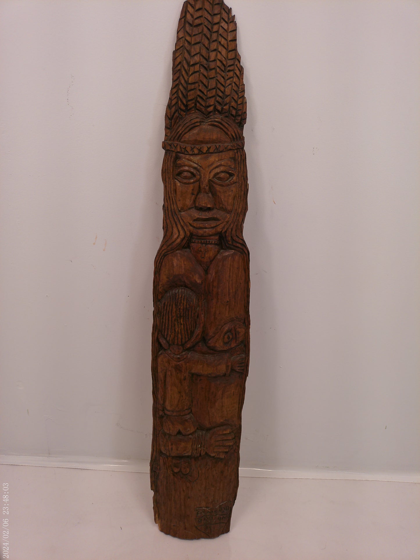 Antique Large Wooden Hand Carved Indian Woman Statue Sculpture