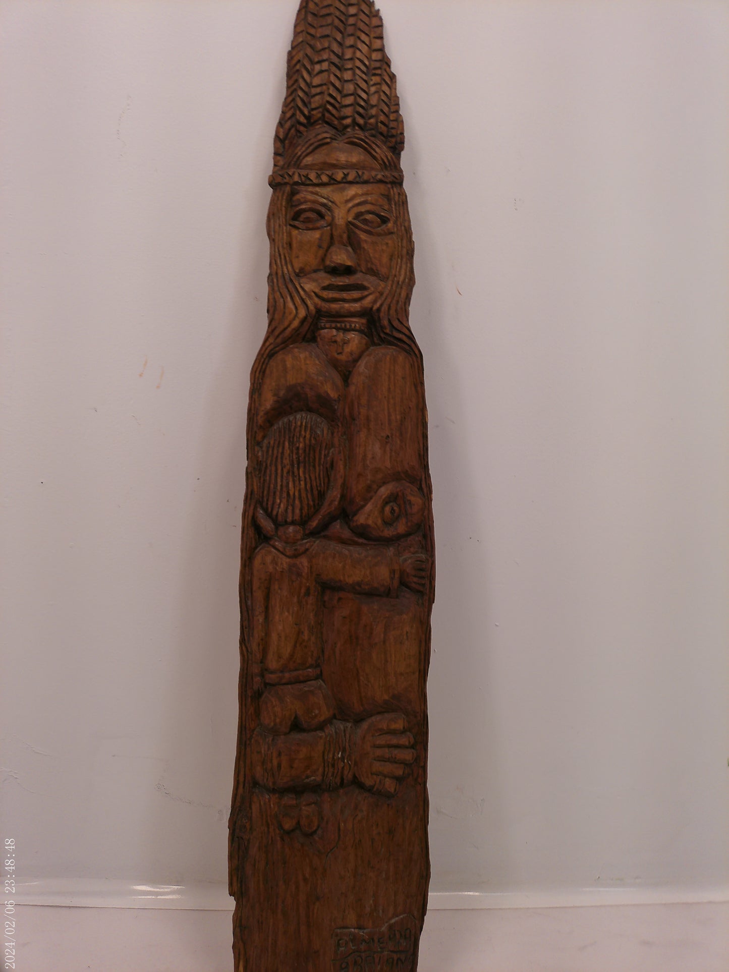 Antique Large Wooden Hand Carved Indian Woman Statue Sculpture