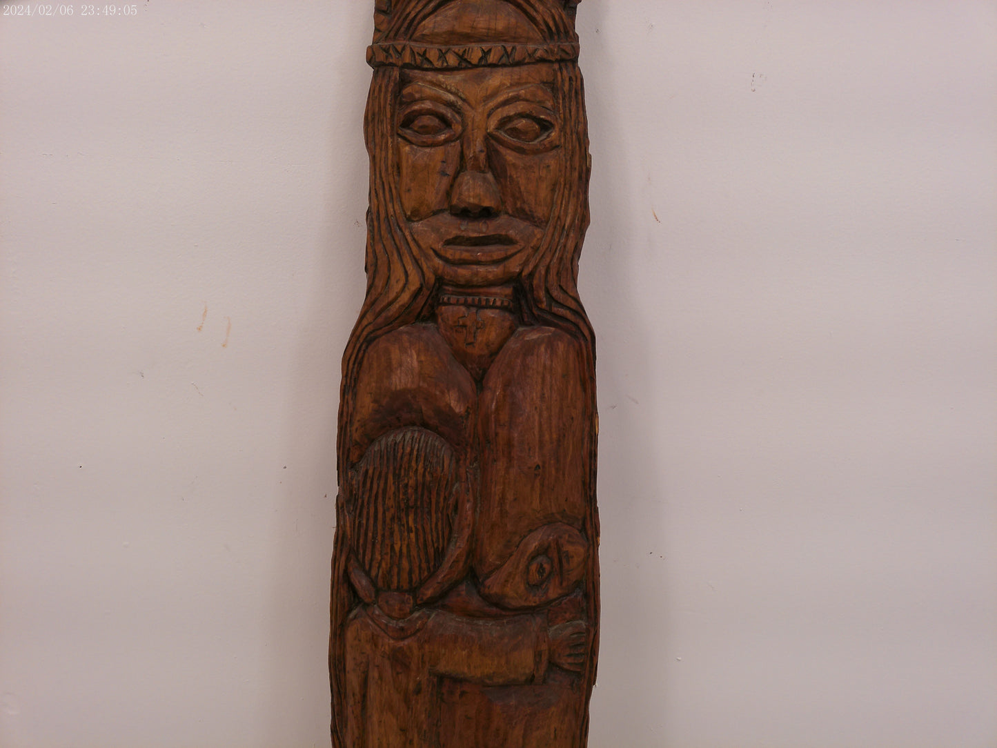 Antique Large Wooden Hand Carved Indian Woman Statue Sculpture