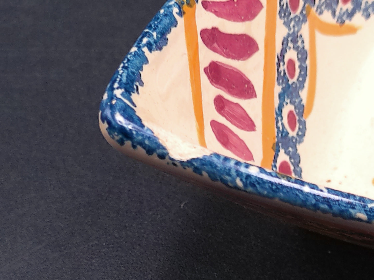 Hand Painted Pottery Oval Boat Dish Vintage Signed