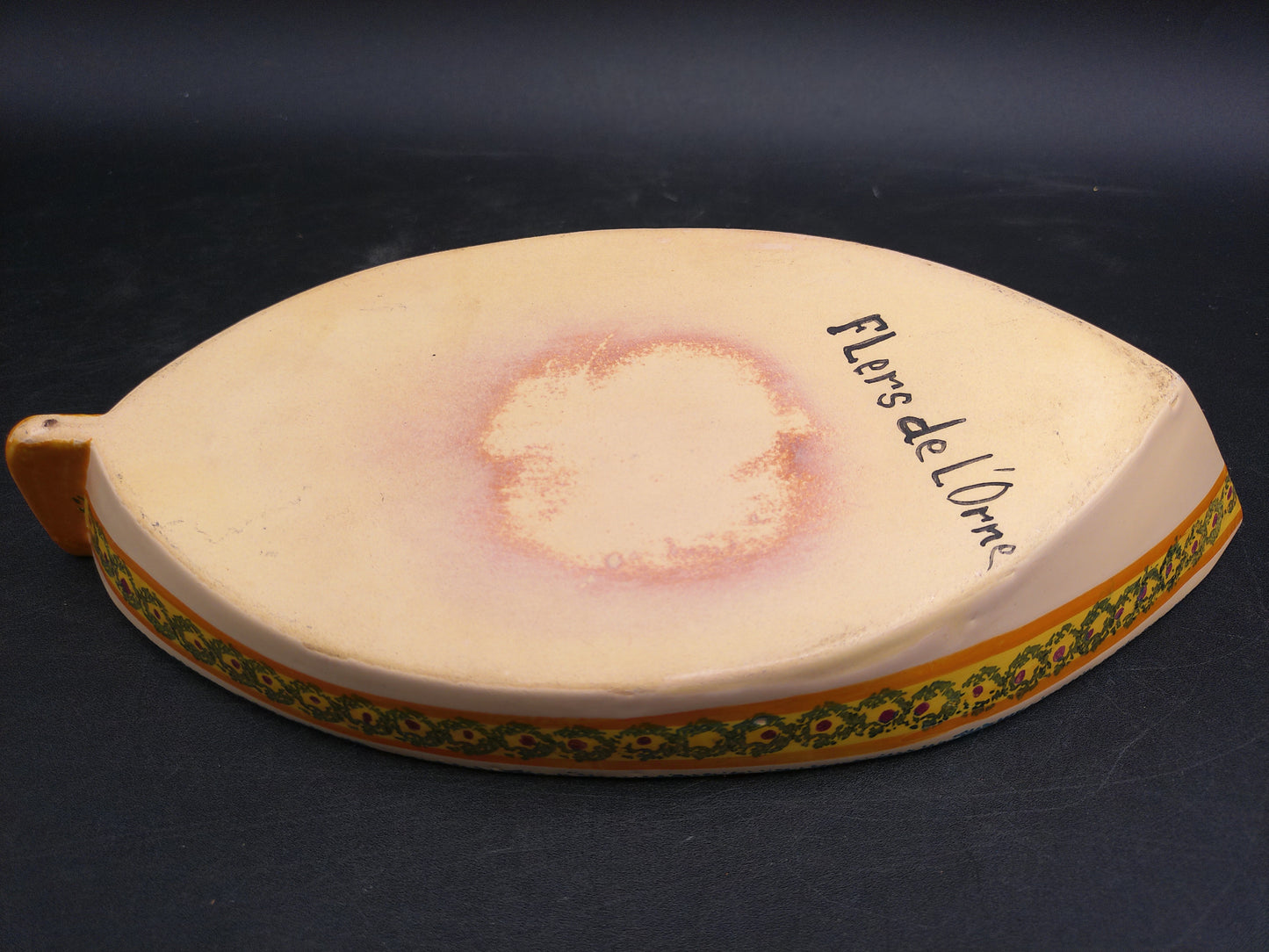 Hand Painted Pottery Oval Boat Dish Vintage Signed