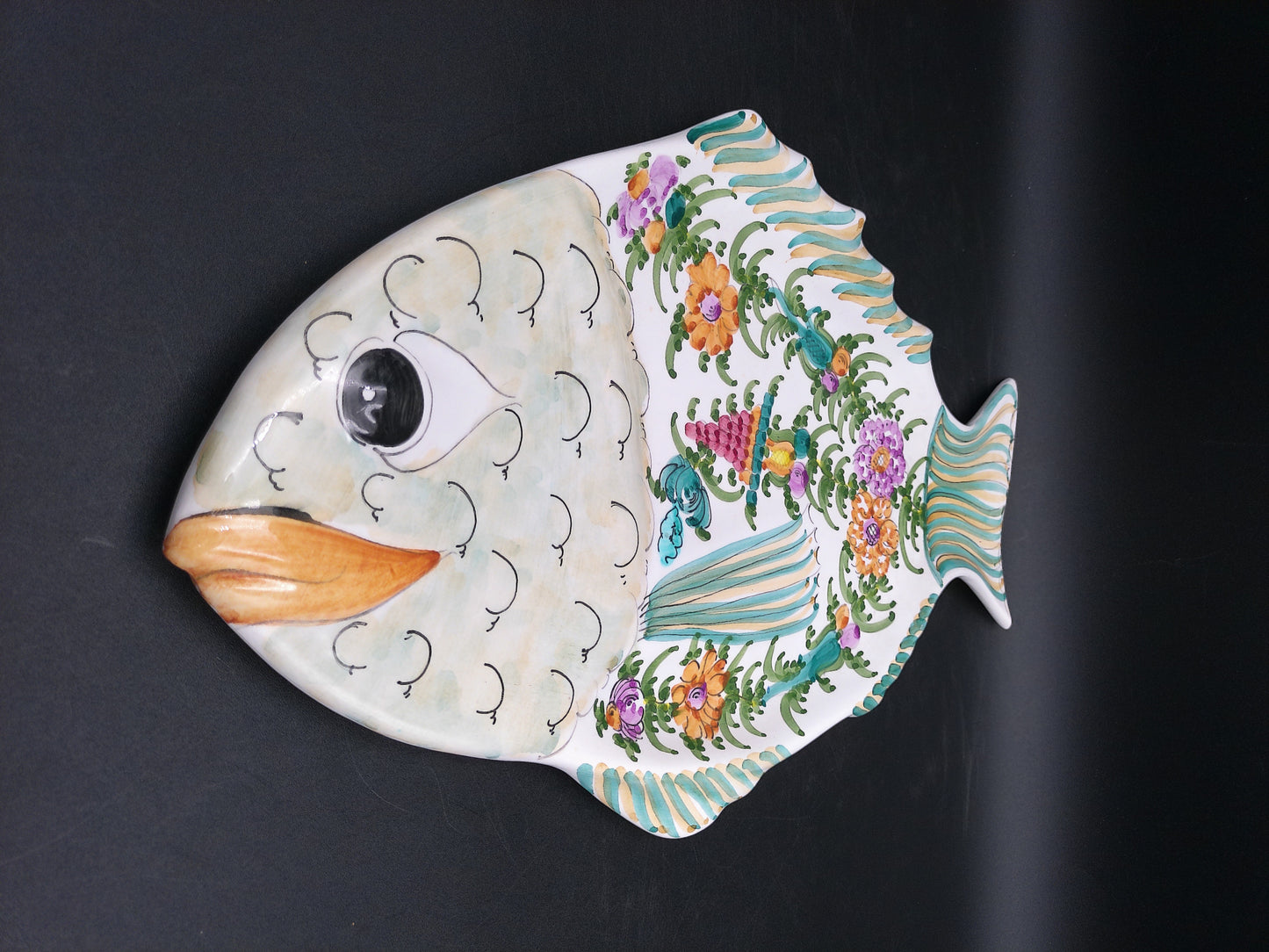 Hand Painted Ceramic Colorful Fish Platter Signed