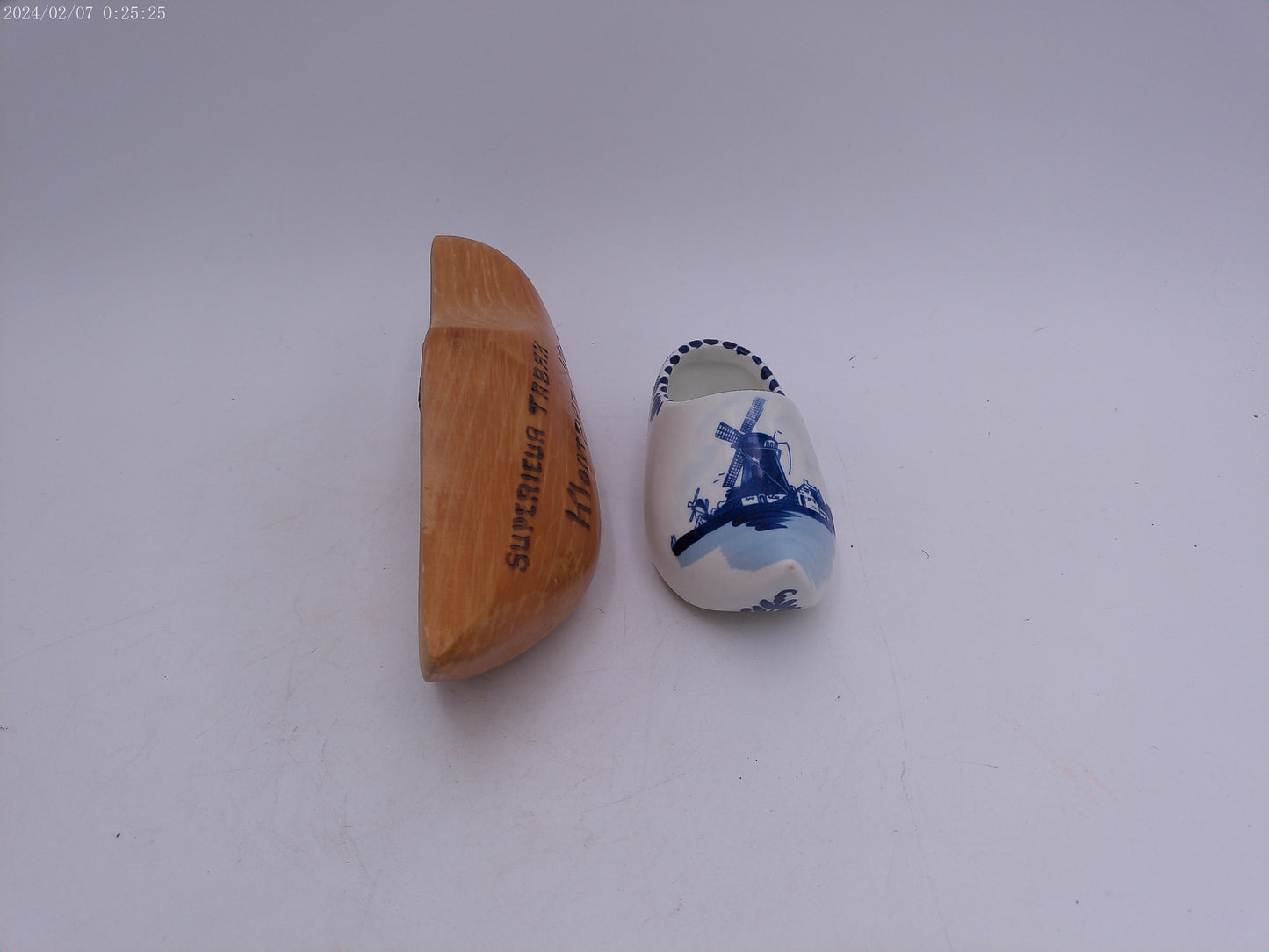 Vintage Porcelain Dutch Clog  and wooden Shoe Hand Painted