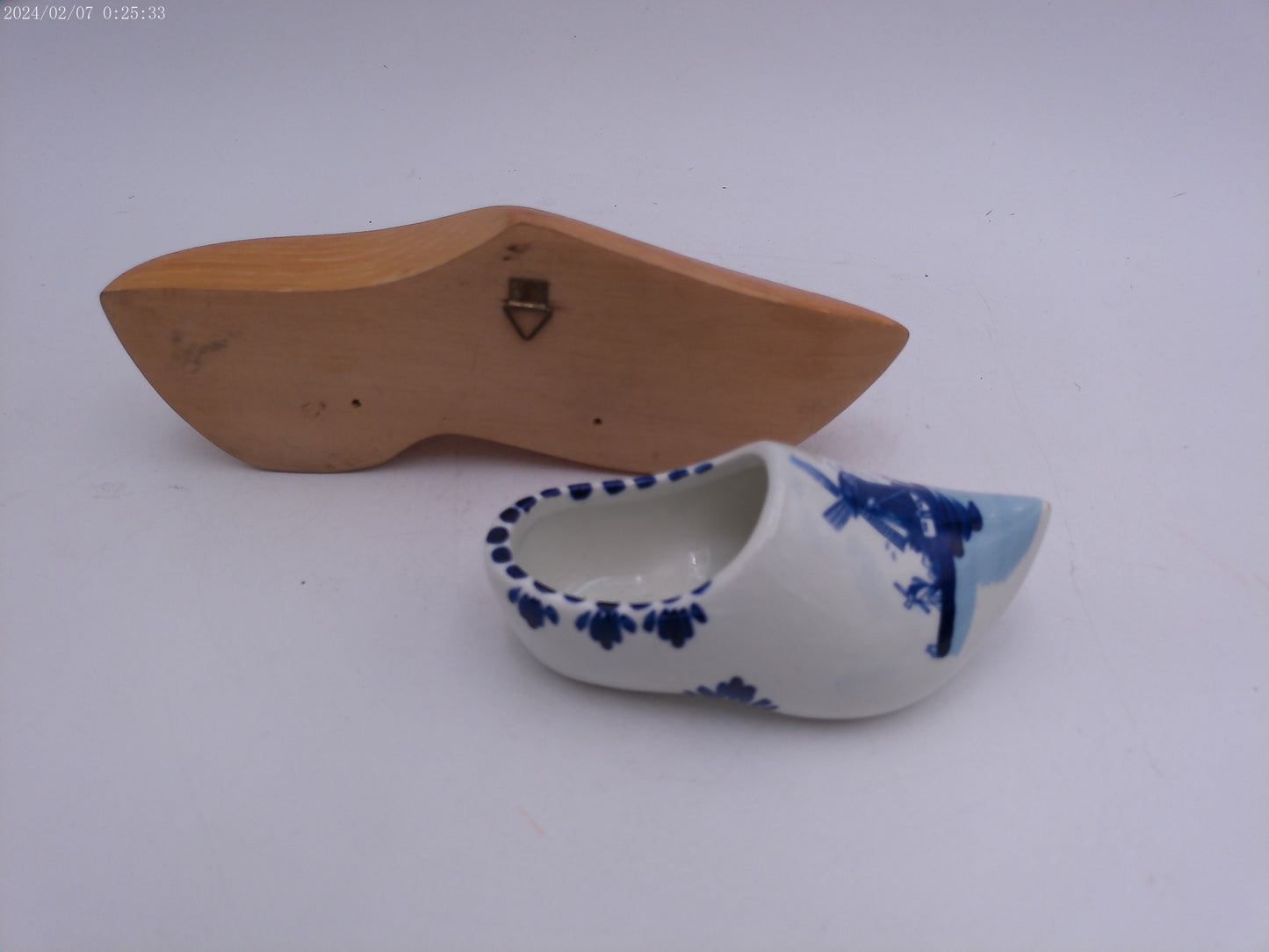 Vintage Porcelain Dutch Clog  and wooden Shoe Hand Painted