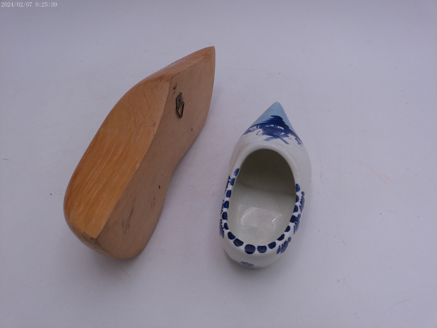 Vintage Porcelain Dutch Clog  and wooden Shoe Hand Painted