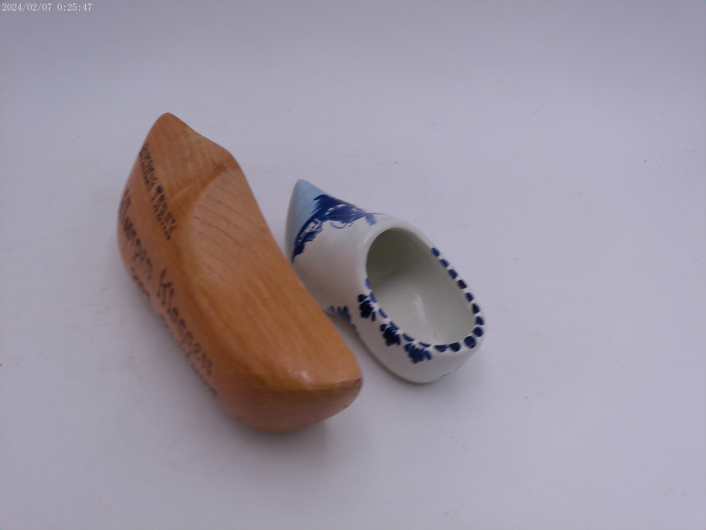 Vintage Porcelain Dutch Clog  and wooden Shoe Hand Painted