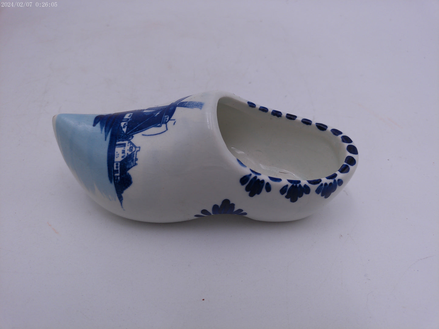 Vintage Porcelain Dutch Clog  and wooden Shoe Hand Painted