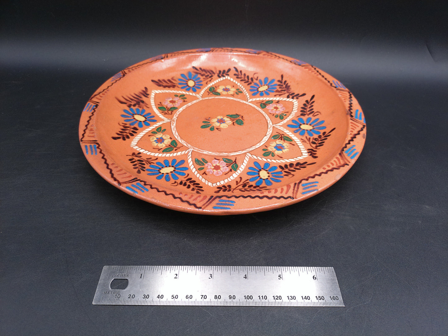 Hand Painted Beautiful Flower Design Ceramic Pottery Vintage Plate Platter