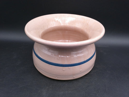 eavy Stoneware Pottery Spittoon - Flower Pot / Planter - Tan and Blue Striped Cuspidor Spit Bowl