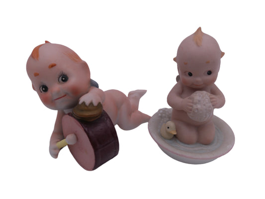 Kewpie Lot of 2 Playing Drum and holding object