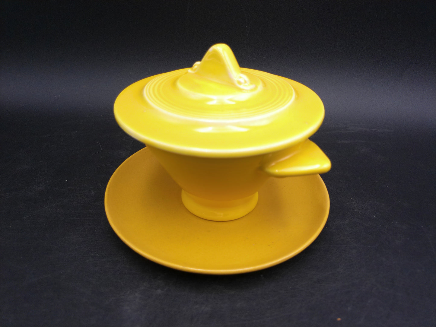 Homer Laughlin Harlequin Yellow Sugar Bowl With Lid & Plate
