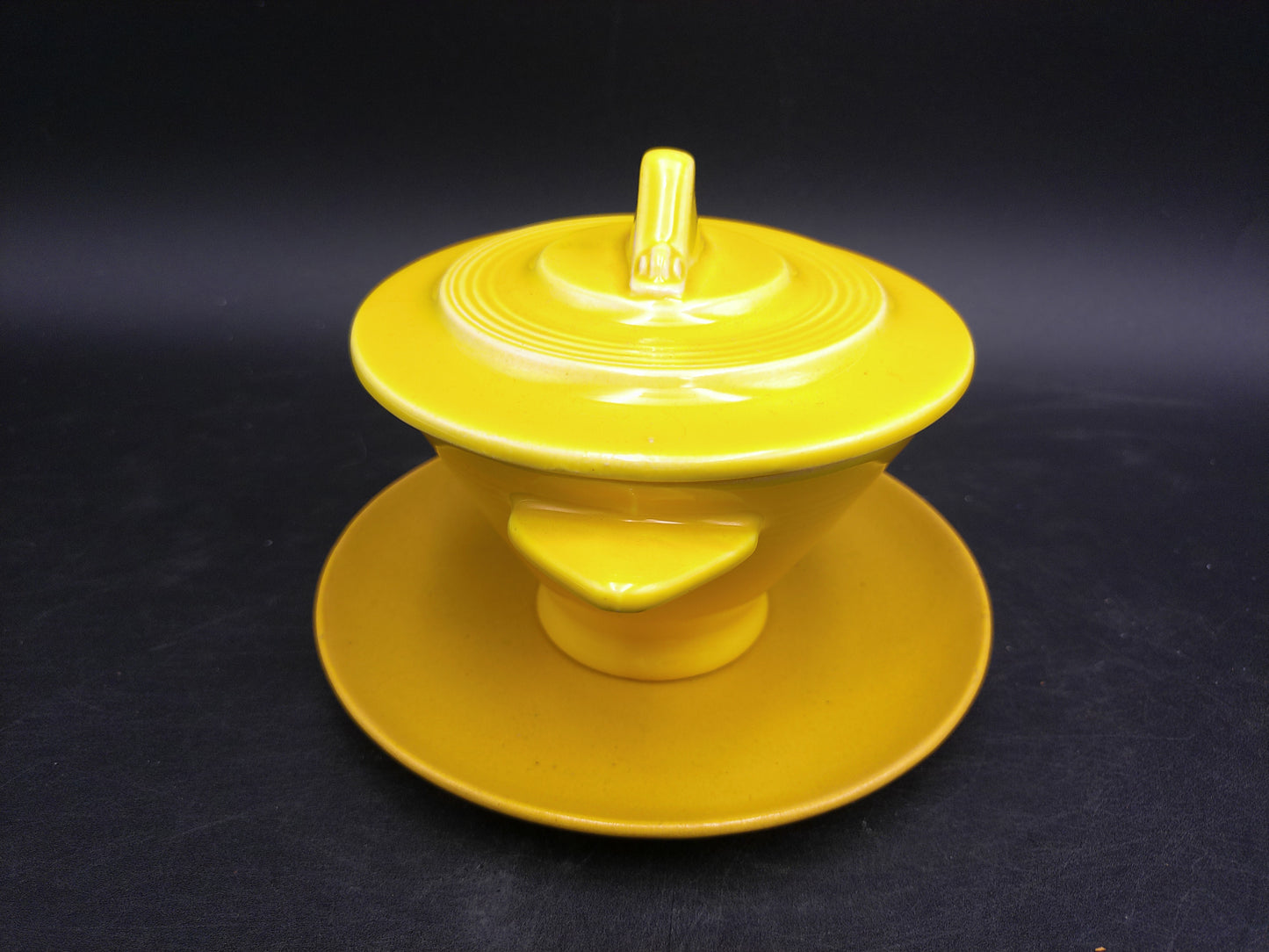Homer Laughlin Harlequin Yellow Sugar Bowl With Lid & Plate