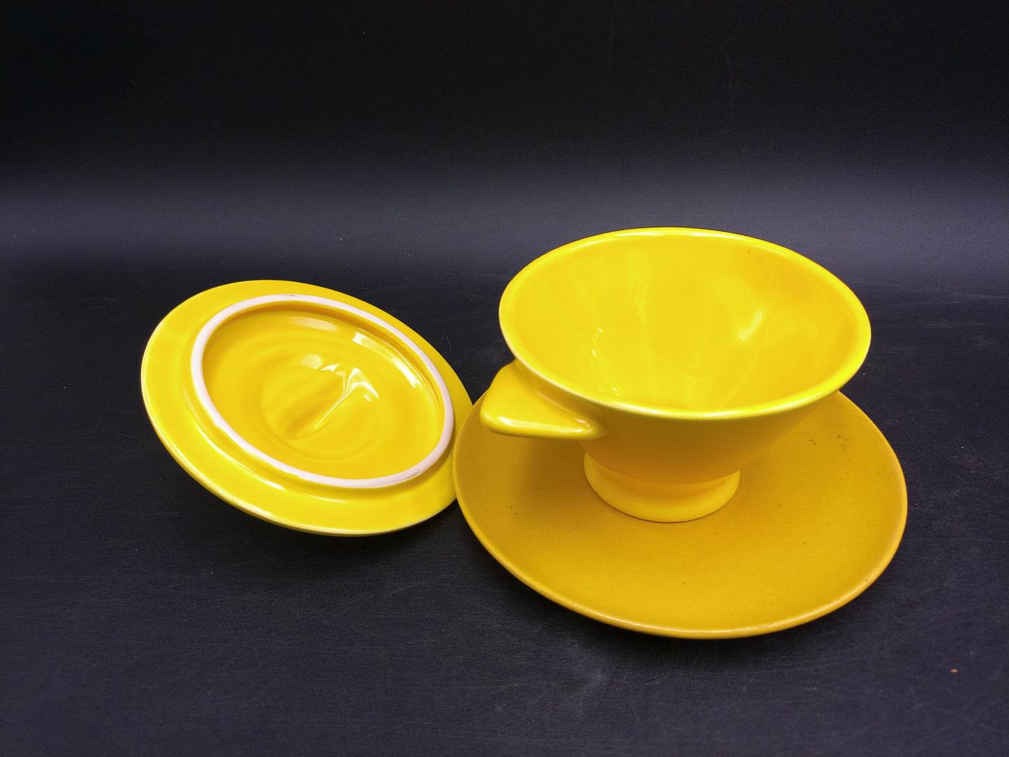 Homer Laughlin Harlequin Yellow Sugar Bowl With Lid & Plate