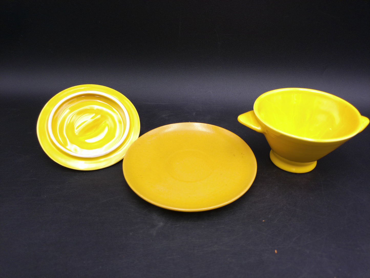 Homer Laughlin Harlequin Yellow Sugar Bowl With Lid & Plate