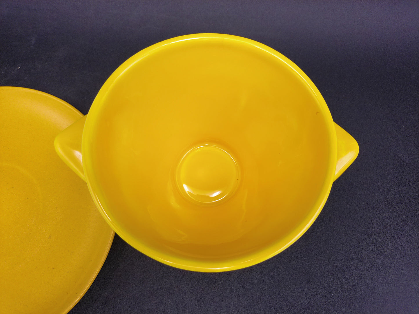Homer Laughlin Harlequin Yellow Sugar Bowl With Lid & Plate