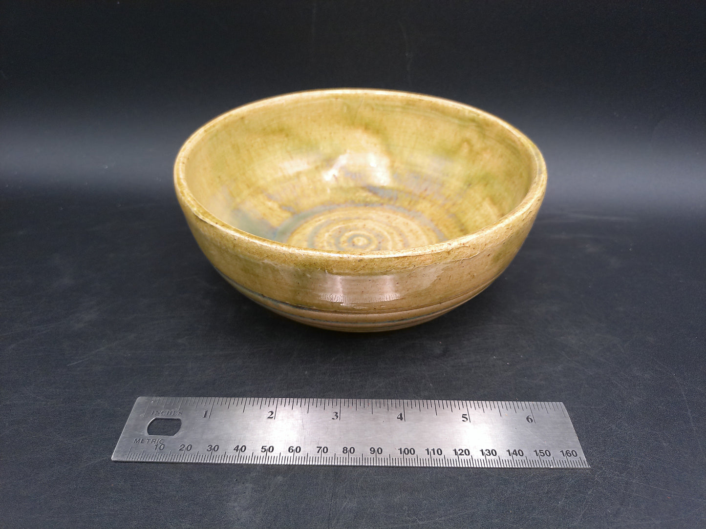Japanese Ceramic Green Yellow Glossy Tea Bowl Vintage