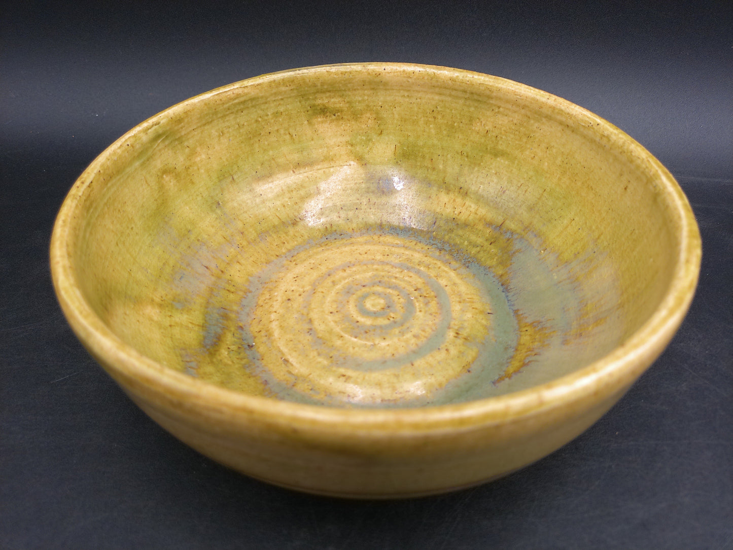 Japanese Ceramic Green Yellow Glossy Tea Bowl Vintage