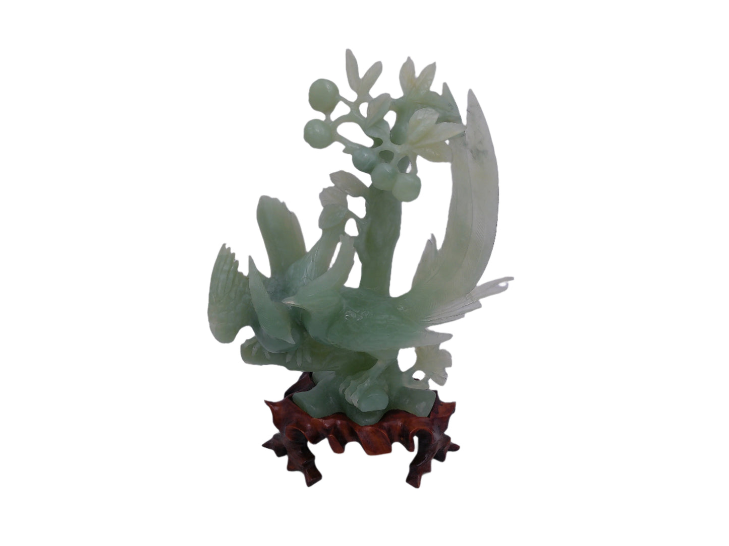 Hand Carved Jade Birds in Tree Sculpture