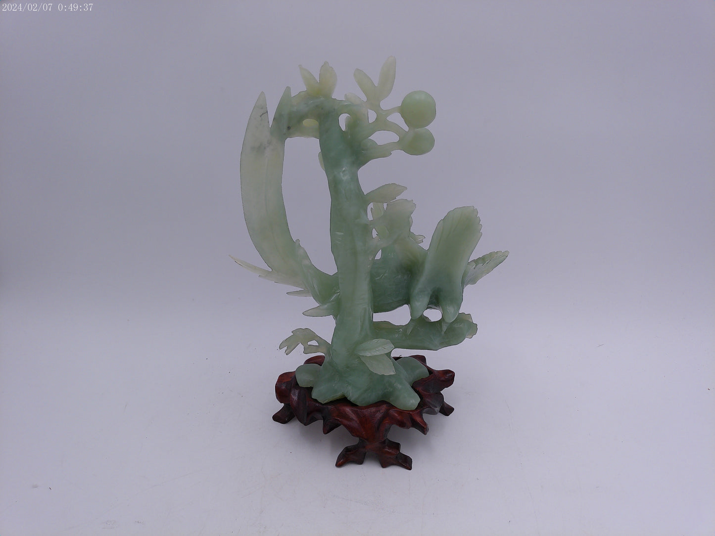 Hand Carved Jade Birds in Tree Sculpture