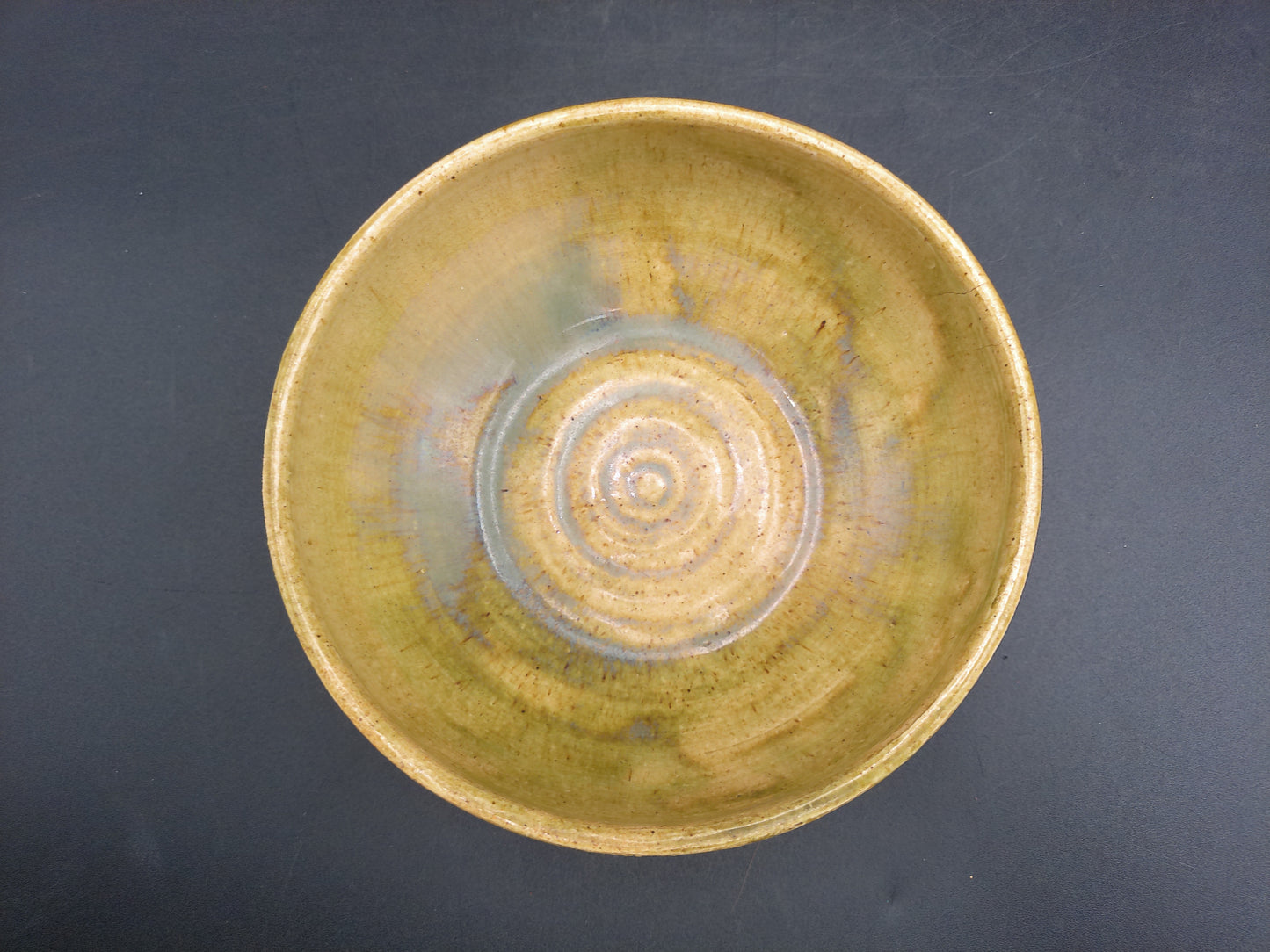 Japanese Ceramic Green Yellow Glossy Tea Bowl Vintage