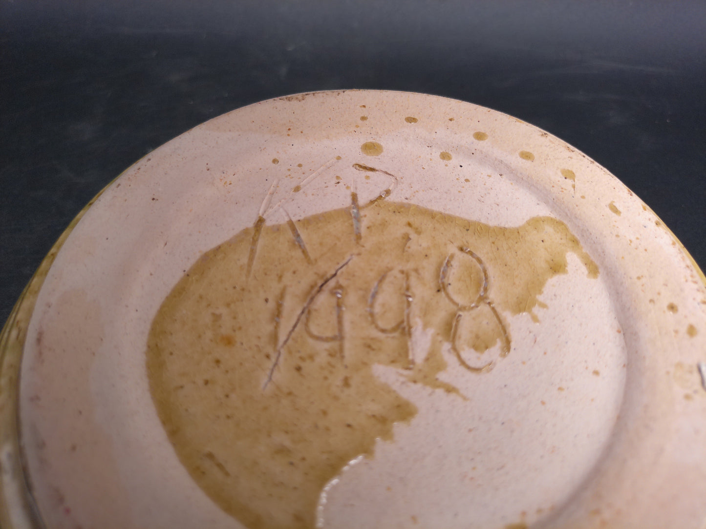 Japanese Ceramic Green Yellow Glossy Tea Bowl Vintage