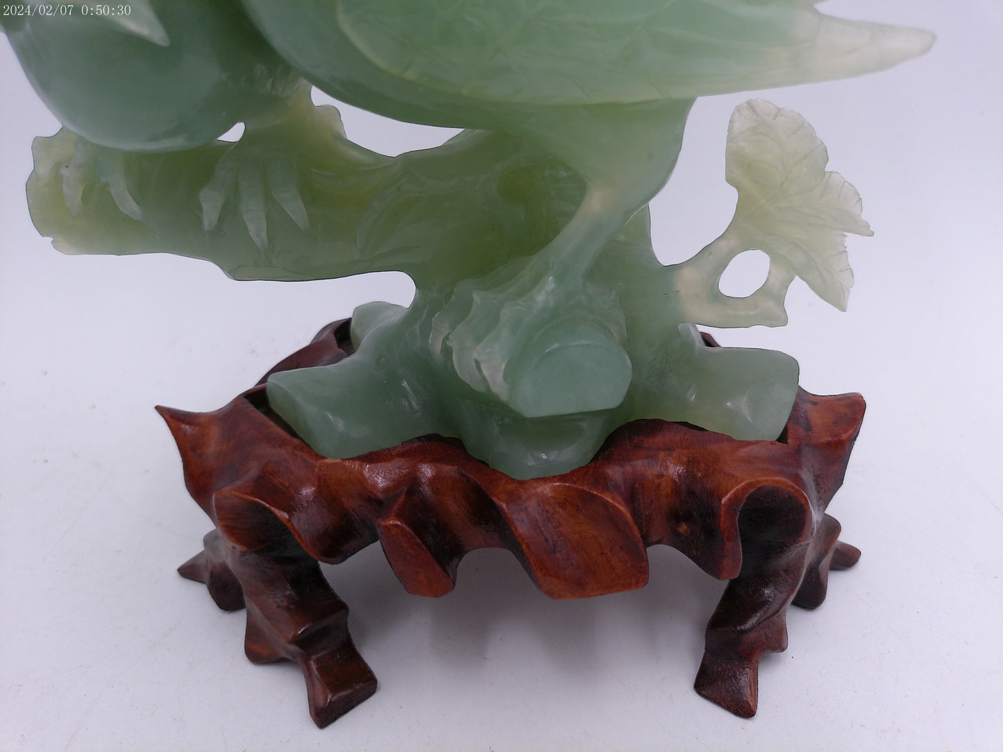 Hand Carved Jade Birds in Tree Sculpture