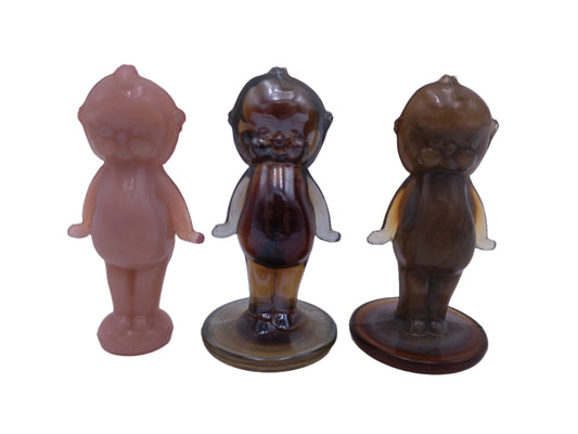 Kewpie Doll Glass Amethyst Slag Naked Baby Miniature Vintage 3" Figurine Lor of 3