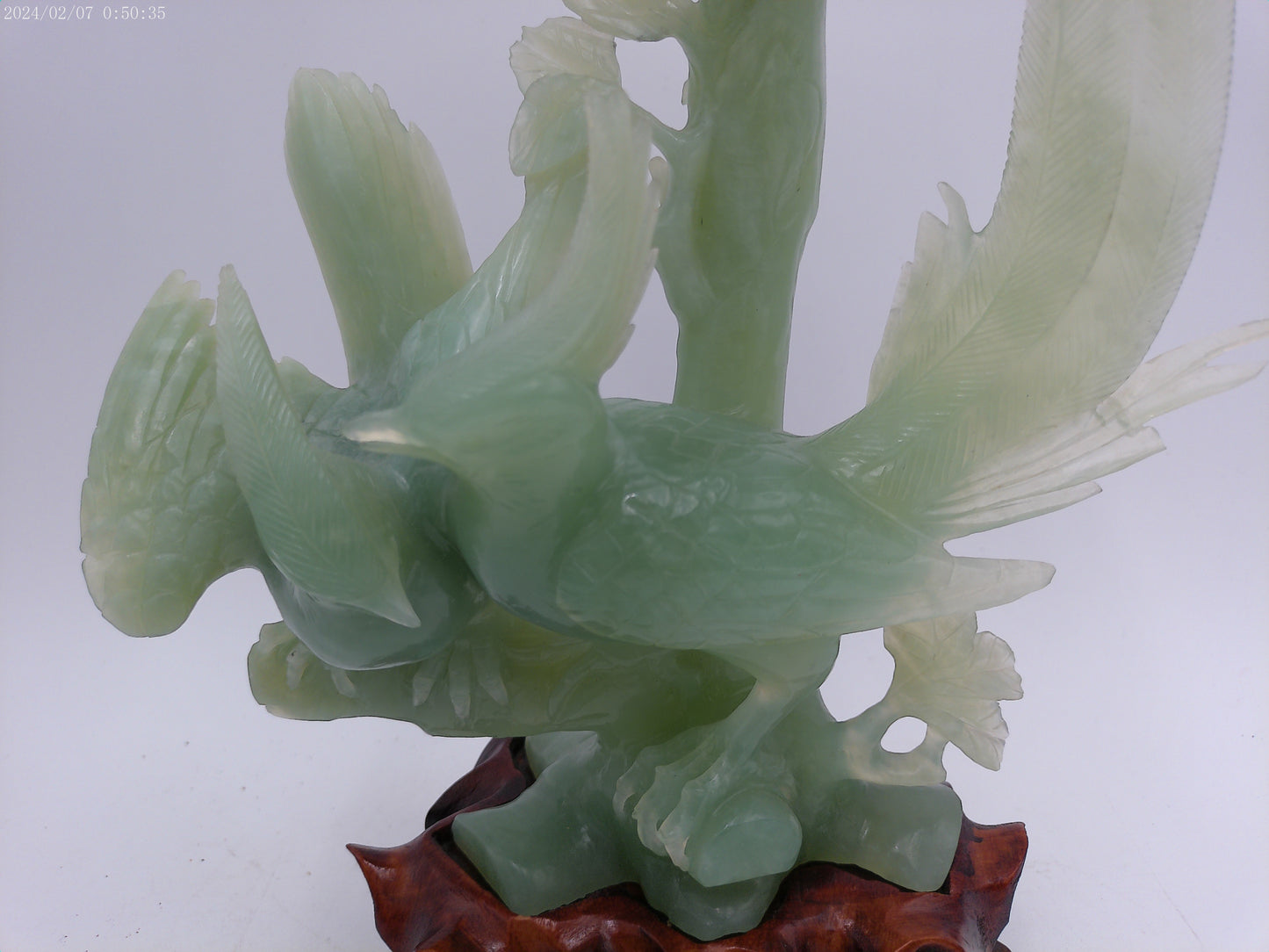 Hand Carved Jade Birds in Tree Sculpture