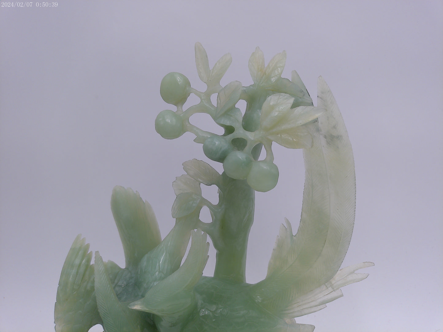 Hand Carved Jade Birds in Tree Sculpture