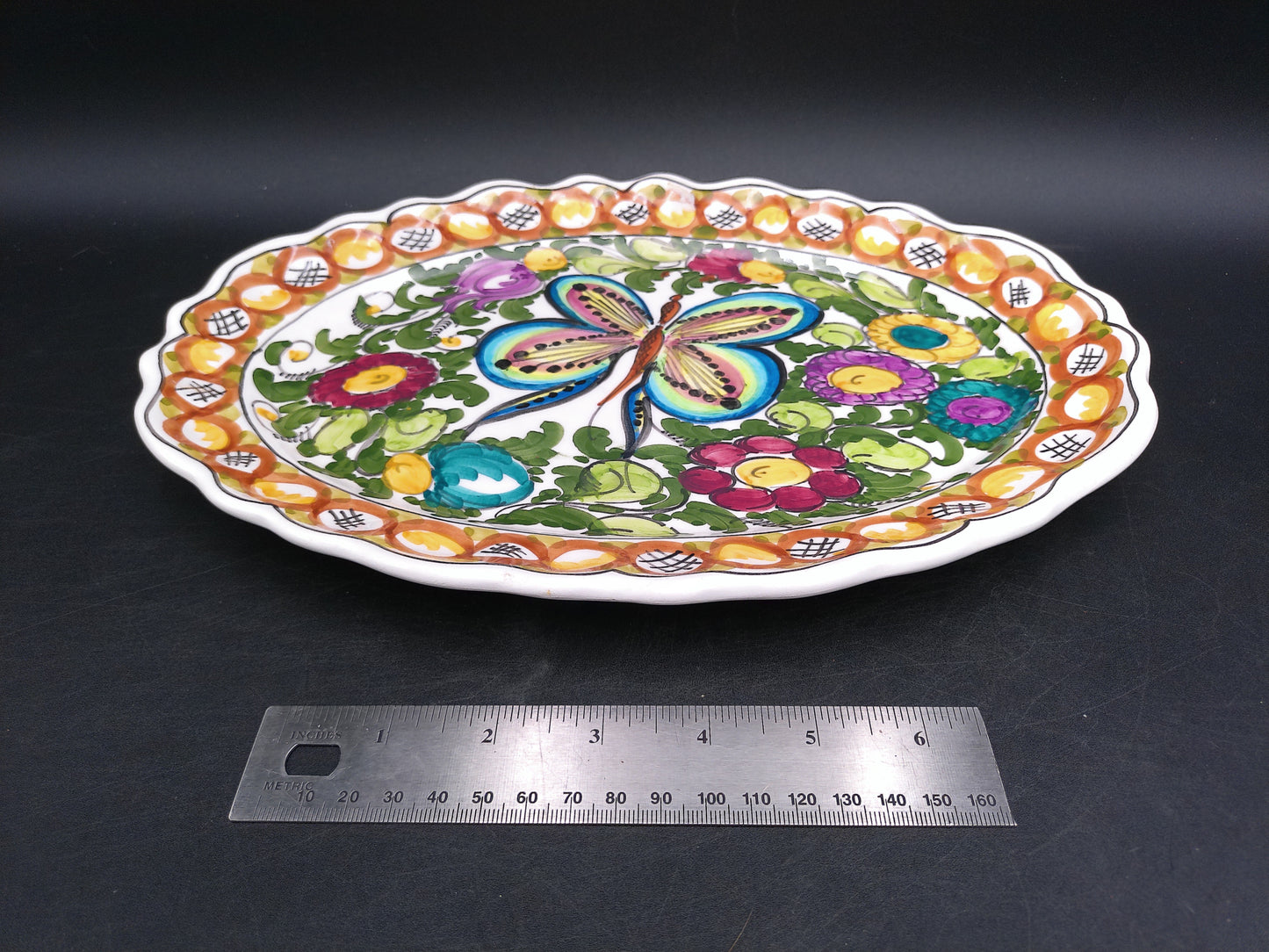 Beautiful Floral Design Oval Platter Hnade Made by B.K Skyros in Greece