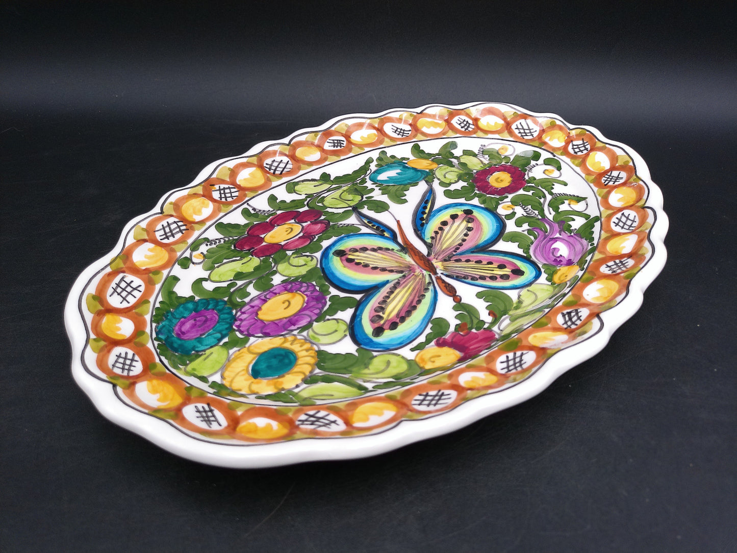 Beautiful Floral Design Oval Platter Hnade Made by B.K Skyros in Greece