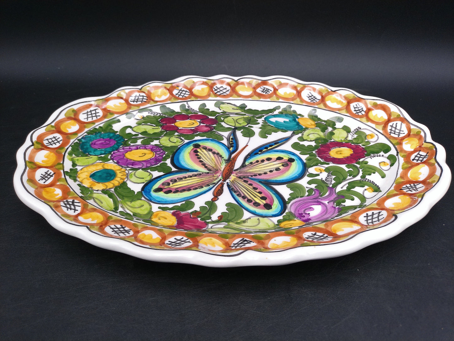 Beautiful Floral Design Oval Platter Hnade Made by B.K Skyros in Greece