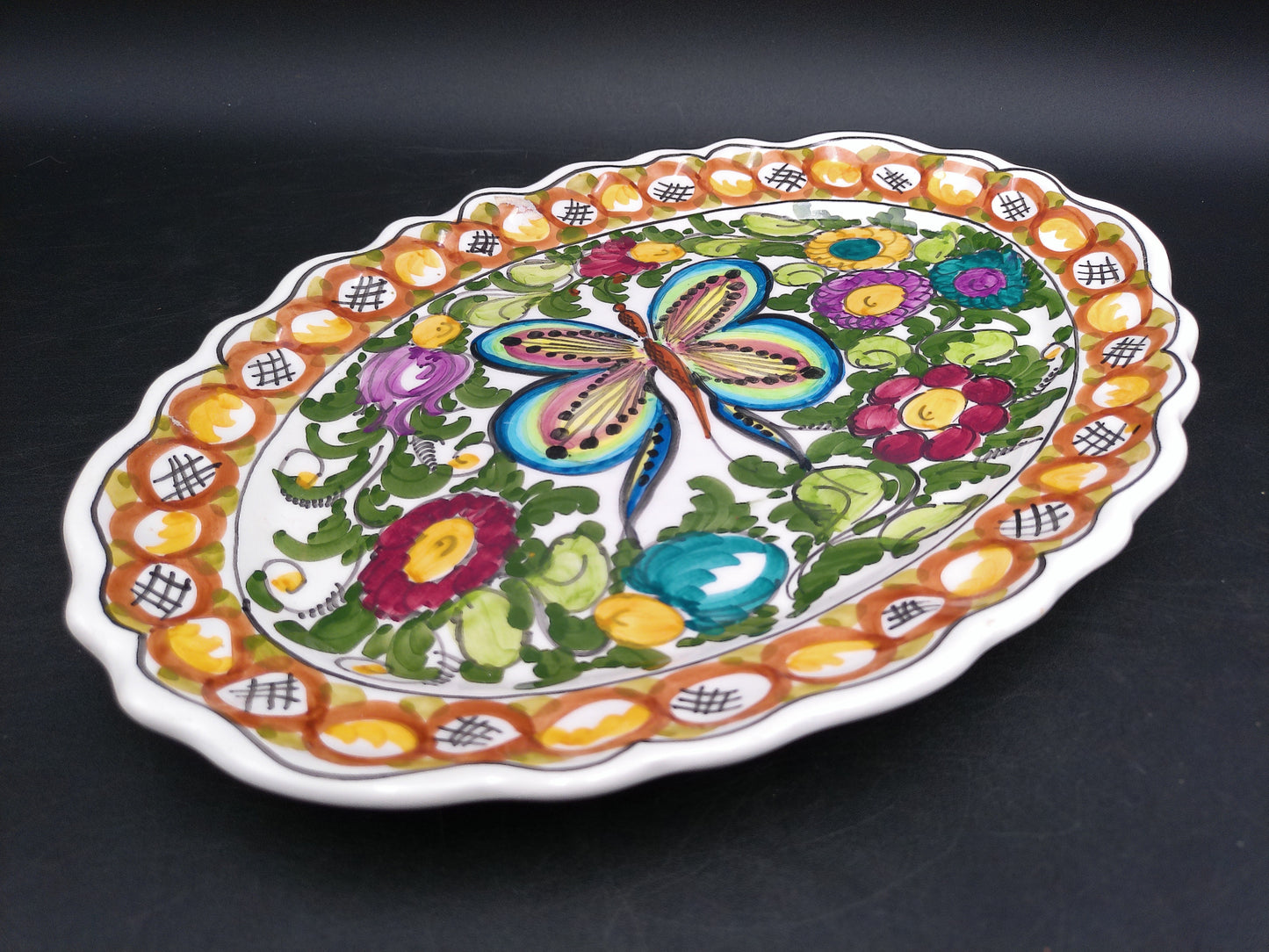 Beautiful Floral Design Oval Platter Hnade Made by B.K Skyros in Greece