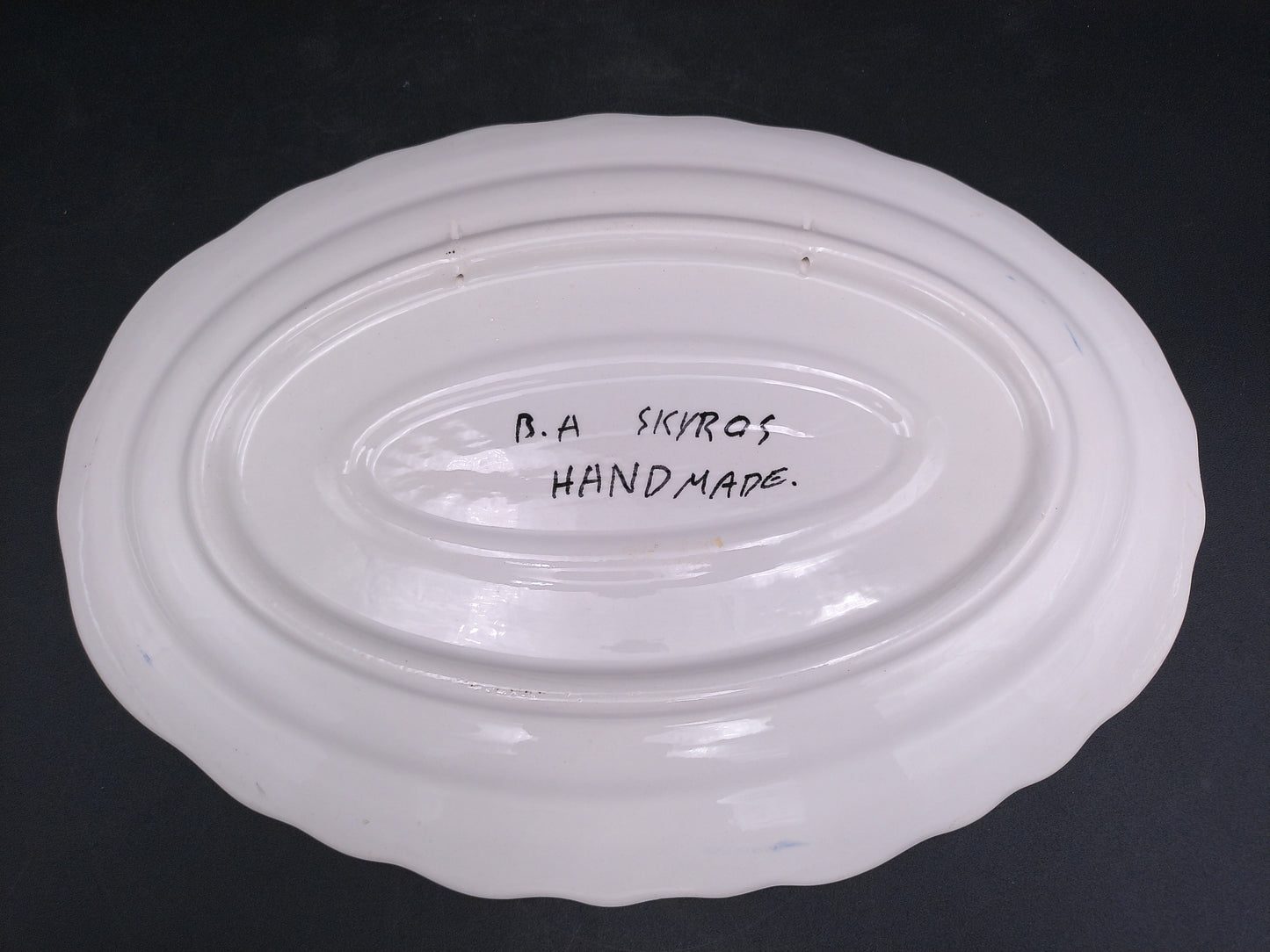 Beautiful Floral Design Oval Platter Hnade Made by B.K Skyros in Greece