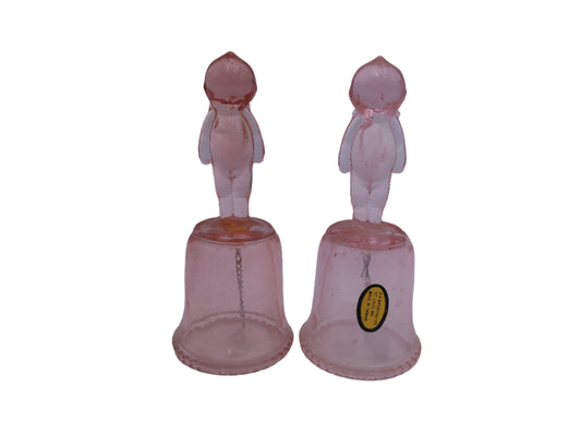 Kewpie Vintage Pink Glass Kewpie Baby Bell Lot of 2