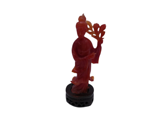 Chinese Red Guanyin Carved Figurine