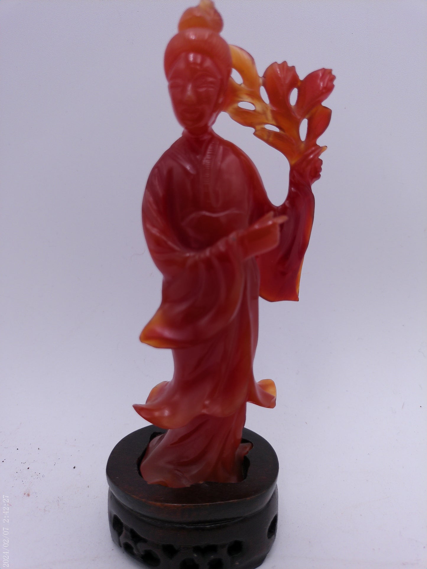 Chinese Red Guanyin Carved Figurine