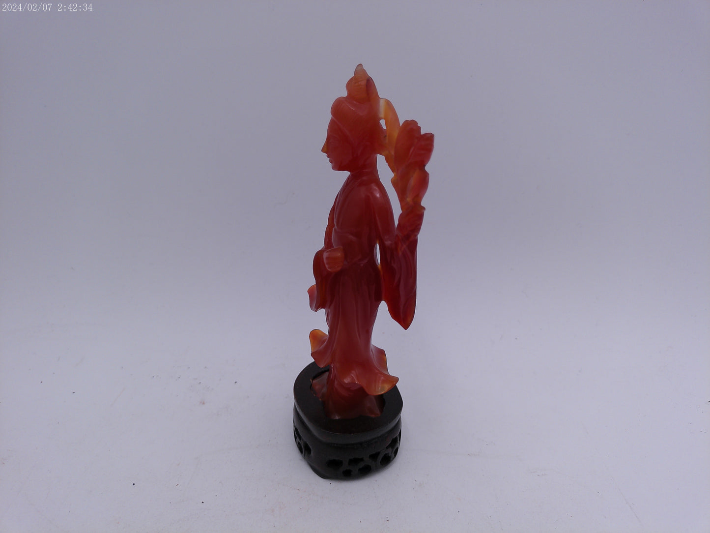 Chinese Red Guanyin Carved Figurine