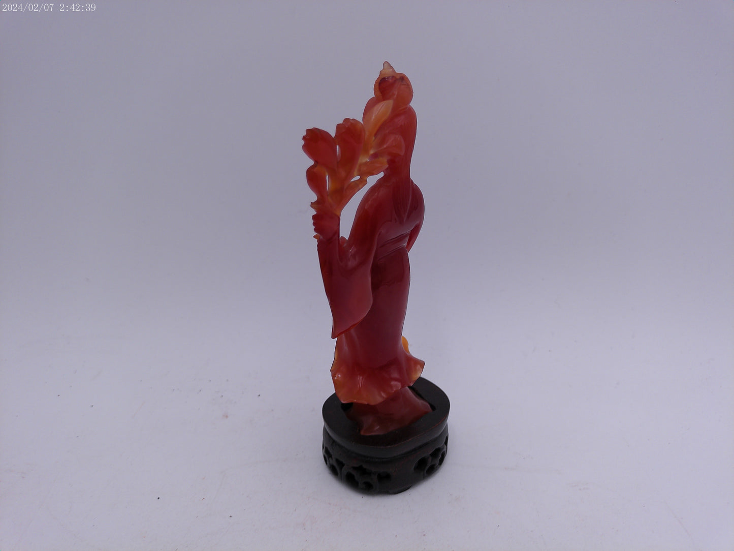 Chinese Red Guanyin Carved Figurine