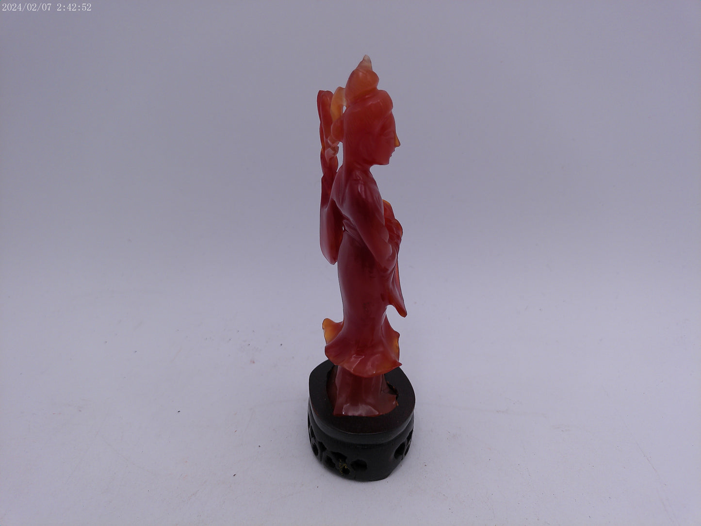 Chinese Red Guanyin Carved Figurine