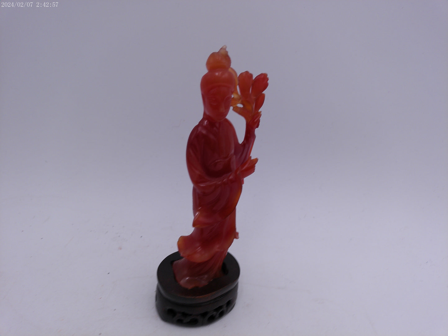 Chinese Red Guanyin Carved Figurine
